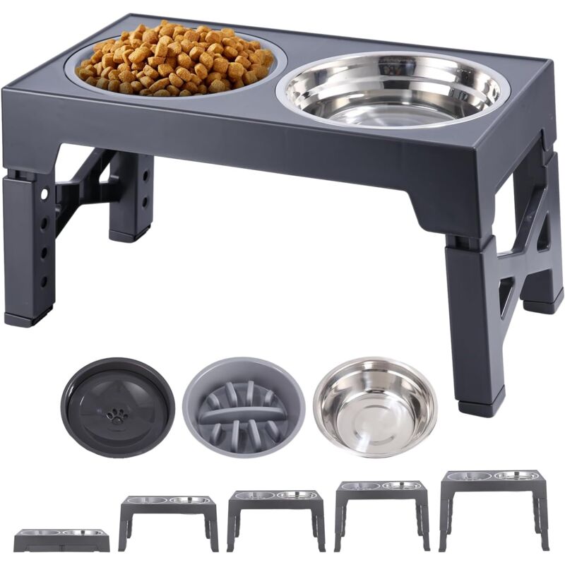 Pnuaticm - Gamelle Chien Surelevee, Gamelles Chiens Surelevées Réglables Porte Gamelle Chien, 5 Hauteurs RéGlables, avec Bols en Acier Inoxydable et