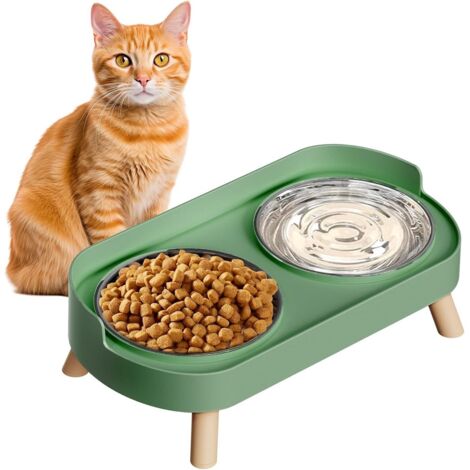 Gamelle double anti-basculement en acier inoxydable vert pour chiens et chats, protégeant la colonne cervicale