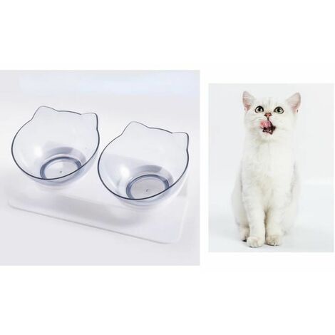 Gamelle Double Bol pour chat et chiens bol pour animaux de compagnie Bol à nourriture transparent et gris