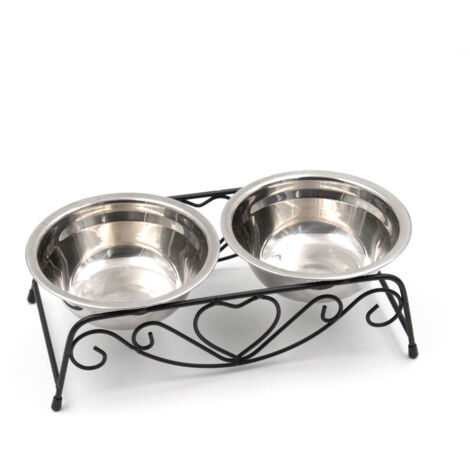 Gamelle Double Bols en Acier Inoxydable + Distributeur d'eau Auto pour Chien Chat Chiot Animaux dômestiques-Fei Yu