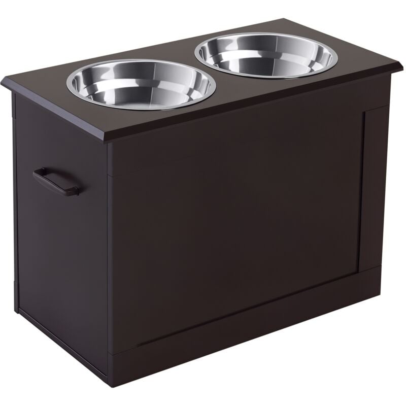 Pawhut - Gamelle double chien chat Porte-gamelles surélevé dim. 60L x 30l x 41H cm 2 gamelles poignées coffre mdf chocolat