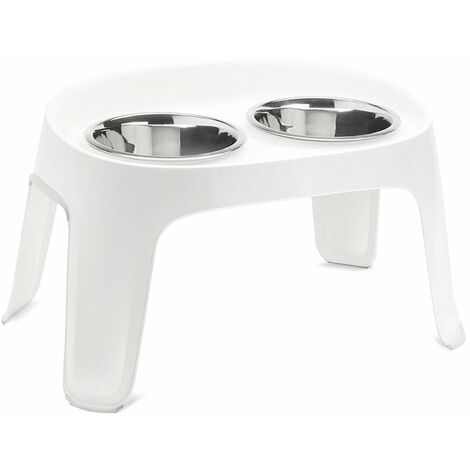 Gamelle double en acier inoxydable pour chiens et chats et support en plastique avec pieds antidérapants