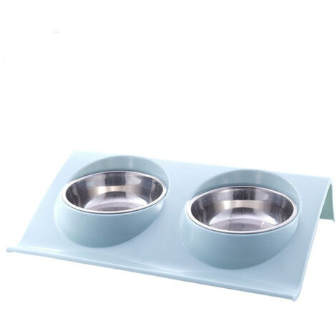 Gamelle double inclinée pour chat, bleue, petit format.