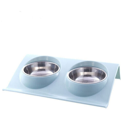 Gamelle double inclinée pour chat, bleue, petit format.