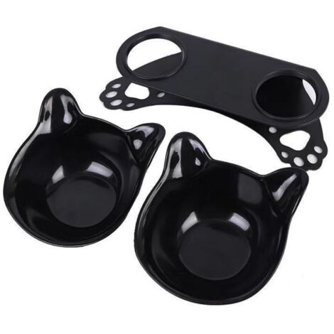 Gamelle Double Noire avec Base Patte de Chat Antidérapante pour Chat Nourriture et Eau