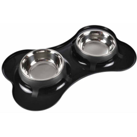 Gamelle Double pour Chien "Forme Os" 45cm Noir