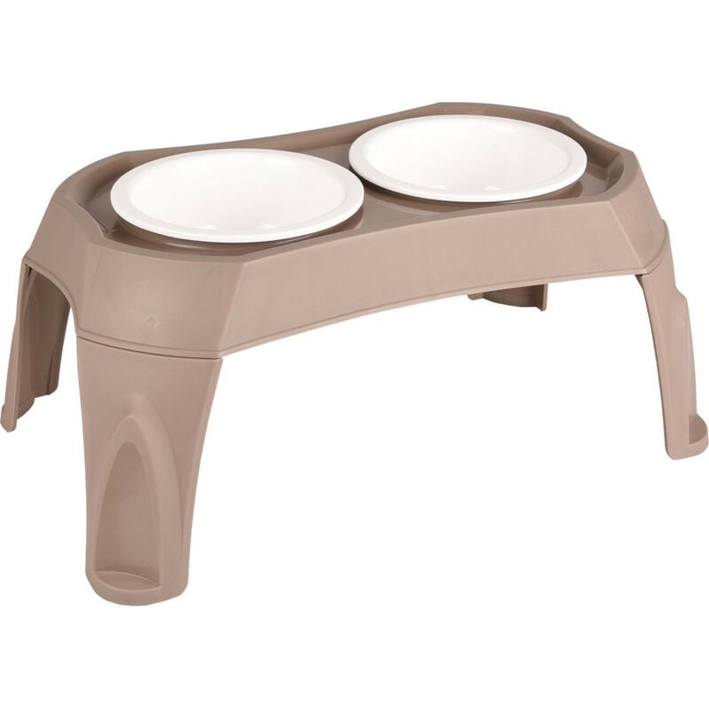 Animallparadise - Gamelle double sur pieds mangi taupe 2 x 675 ml pour chien