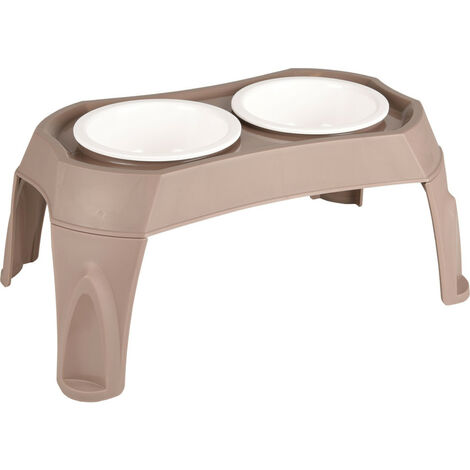 Gamelle double sur pieds MANGI taupe 2 x 675 ml pour chien - animallparadise
