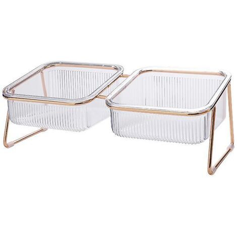 Gamelle double transparente pour chat avec support surélevé et inclinaison à 15° pour l'eau et la nourriture, antidérapante, dorée