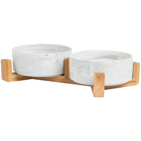 Gamelle en céramique pour chat et chien, gamelle surélevée pour nourriture et eau avec cadre en bois antidérapant