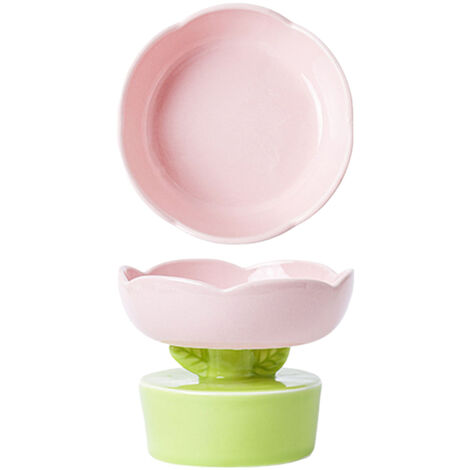 Gamelle en céramique rose pour chat, en forme de fleur mignonne, grande capacité, protège le cou et la colonne vertébrale, pour chats, chiens et autres animaux de compagnie.
