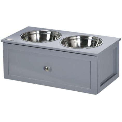 Gamelle et écuelle pour chat-2L-Acier inoxydable-Tiroir-Taille moyenne-Gris-60x30x24cm