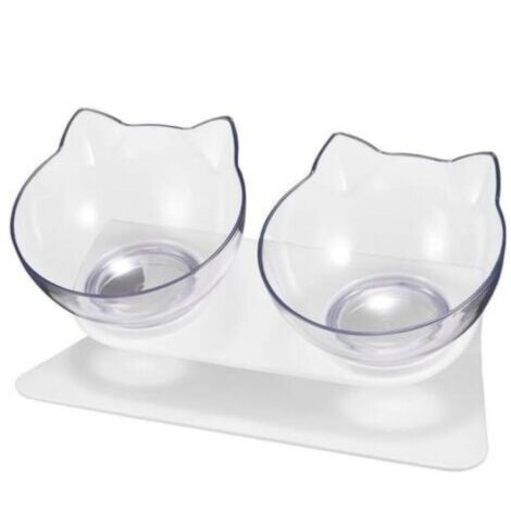 Gamelle et écuelle pour chat Double Bol de Chat avec Support en Plastique 27.5 x 14 x 13 cm Blanc