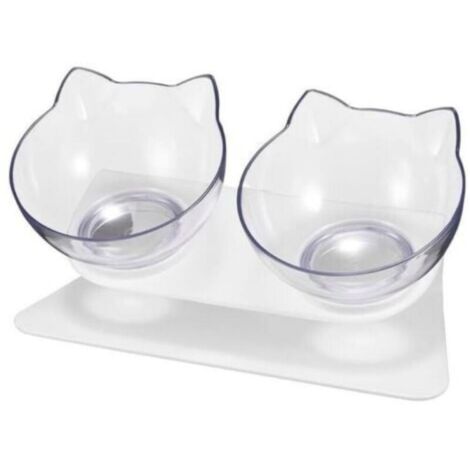 Gamelle et écuelle pour chat Double Bol de Chat avec Support en Plastique 27.5 x 14 x 13 cm Blanc