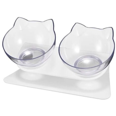 Gamelle et écuelle pour chat Double Bol de Chat avec Support en Plastique  29 x 15 x 8 cm Blanc