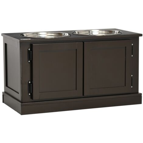 Gamelle et écuelle pour chien - Élévateur avec rangement, 2 bols pour grands chiens, support nourriture et eau 60x30x34 cm café
