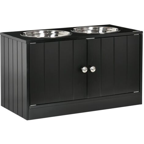 Gamelle et écuelle pour chien, station surélevée 2 bols inox, rangement 44L portes magnétiques noir