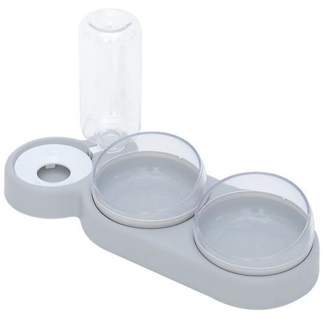 Gamelle grise à double hauteur et inclinaison à 15 degrés avec réservoir d'eau automatique : anti-vomissements et adaptée aux chats et aux chiots