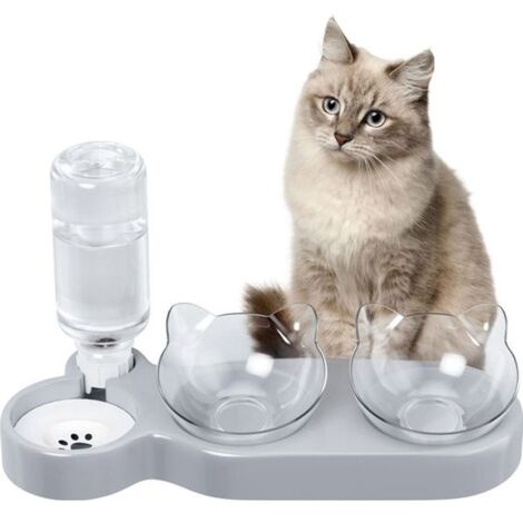 Gamelle lot de 3, gamelle double, gamelles pour chat inclinables à 15°, gamelle surélevée