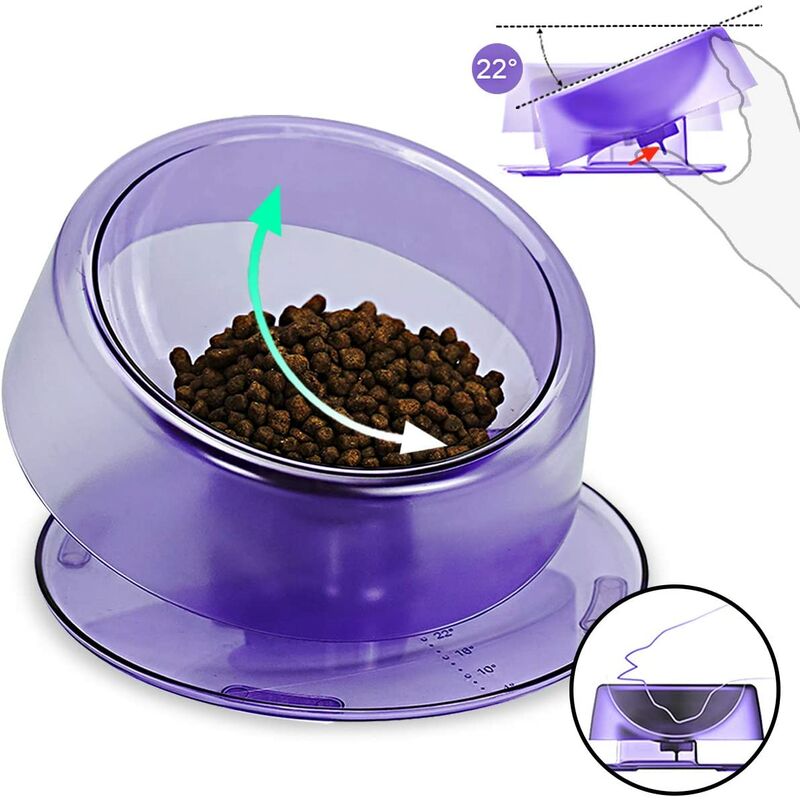 Gamelle Plastique Chat Chien 420ml,0-22 ° Gamelle Chat Surélevée et Inclinée,Bol Chat Anti Vomissement Anti Derapante,Bol Chat Ergonomique,pour