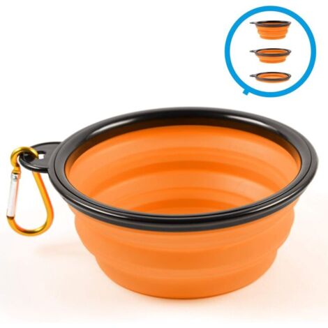 Gamelle Pliable en Silicone pour Chien et Chat, Orange, avec Mousqueton, Taille S, 350 ML