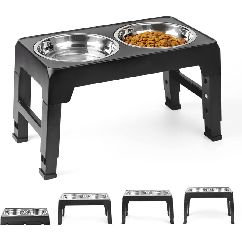 Sinbinta - Gamelle pour Animaux de Compagnie, Bol en Acier Inoxydable avec Support en abs Pliable Réglable à 4 Hauteurs, Bol d'alimentation