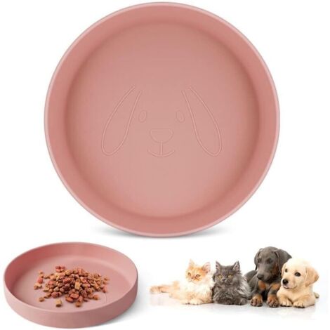 Gamelle pour animaux en silicone souple et antidérapante avec motif chien mignon – rose, idéale pour croquettes et pâtée, 20 cm