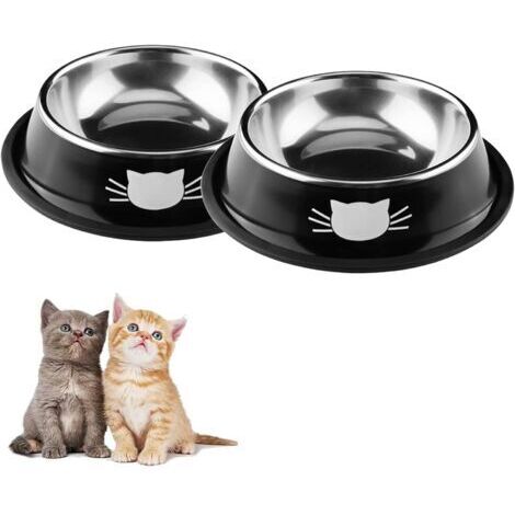 Gamelle pour Chat 2 pièces Chat Bol, Gamelle Chat en Acier Inoxydable Ensemble, Mangeoirs et Abreuvoirs pour Chat Chiots Hamsters Lapins Petits Animaux