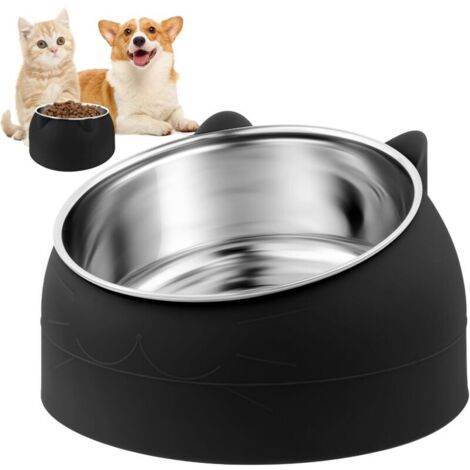 Gamelle pour chat, 400 ml, en acier inoxydable, surélevée, inclinée à 15°, pour soulager la colonne cervicale, pour chats, chiots et lapins