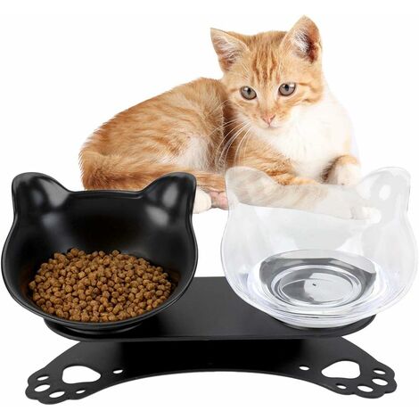 Gamelle pour Chat , Double Bols pour Chats avec Support Surélevé , Bol pour Chat antidérapante , Gamelle Double pour Petit Chien et Chat