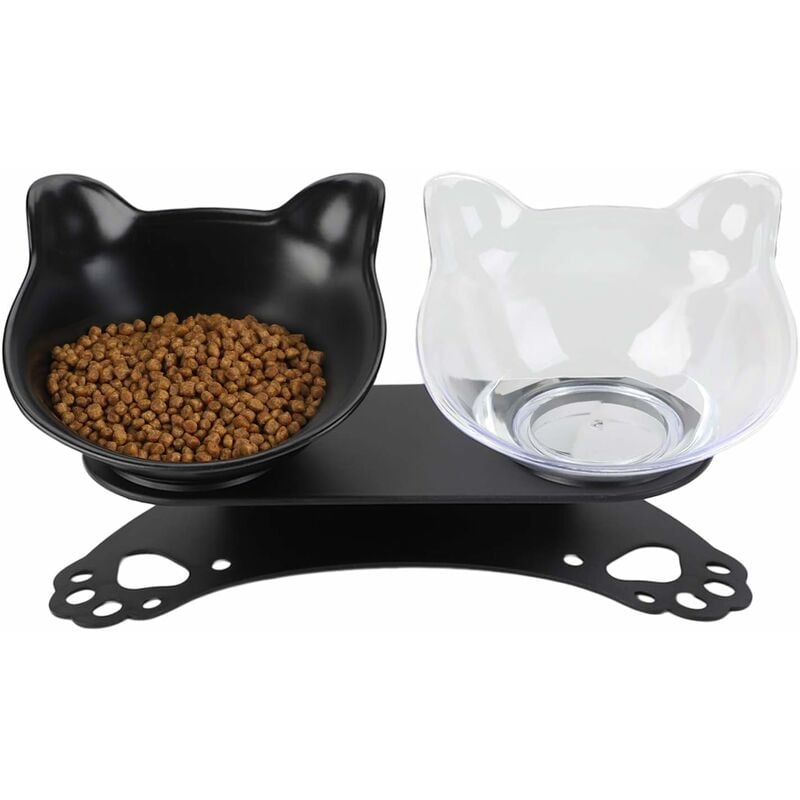 Gamelle pour Chat, Double Bols pour Chats avec Support Surélevé, Gamelle Chat Plateforme inclinée à 15°, Gamelle Double pour Petit Chien et Chat Fei
