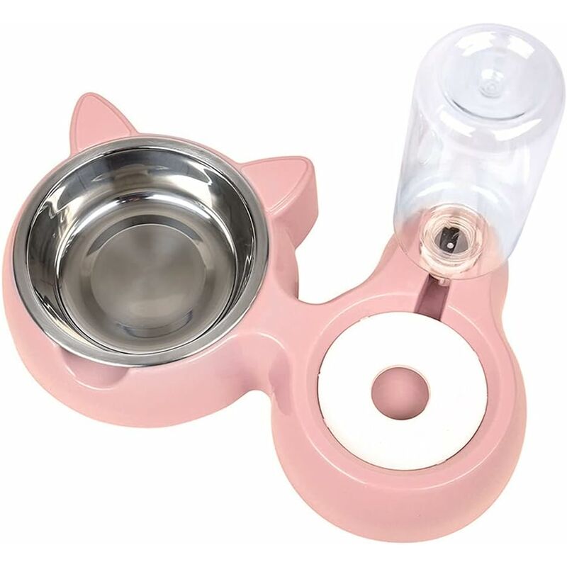 Hklffja - Gamelle pour Chat et Chien,Automatique 2 en 1 pour Animaux Domestiques Bol,Distributeur d'Eau Silencieux avec la Bouteille,Bol