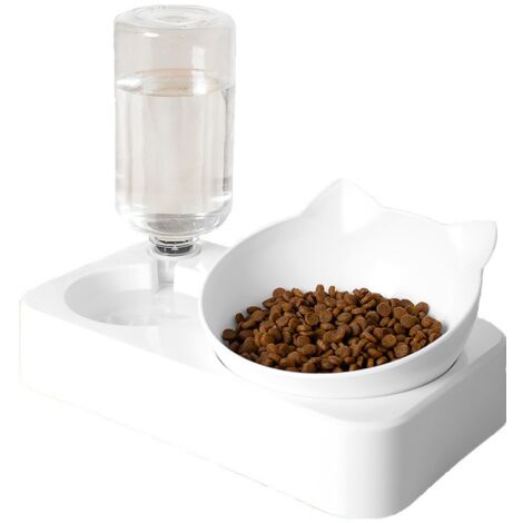 Gamelle pour chat, gamelle anti-vomissements inclinable à 15°, gamelles 2 en 1 avec réserve d'eau automatique pour chiens et chats