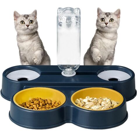 Gamelle pour chat Gamelle pour chien et chat, mangeoire pour chien et chat, Anti Spill Pet Automatic Drinking Four Bowl Small Dog Cat Drinking Navy Blue 35.528.525.5cm One piece