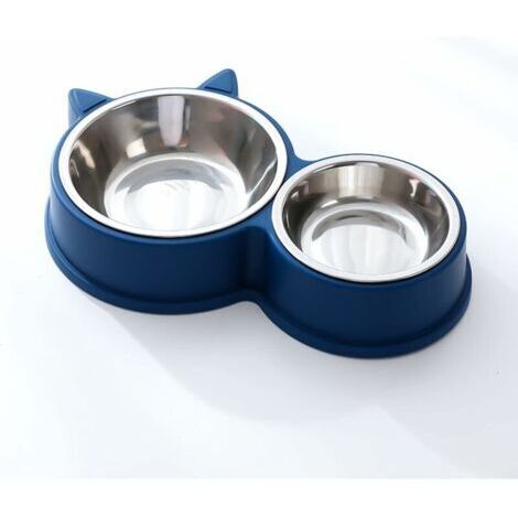 Gamelle pour Chat, Gamelles Doubles, Gamelle Chat en Acier Inoxydable Ensemble, Mangeoirs et Abreuvoirs pour Chat Chiots Hamsters Lapins Petits Animaux（Bleu