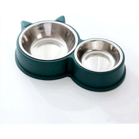 Gamelle pour Chat, Gamelles Doubles, Gamelle Chat en Acier Inoxydable Ensemble, Mangeoirs et Abreuvoirs pour Chat Chiots Hamsters Lapins Petits Animaux（Vert）