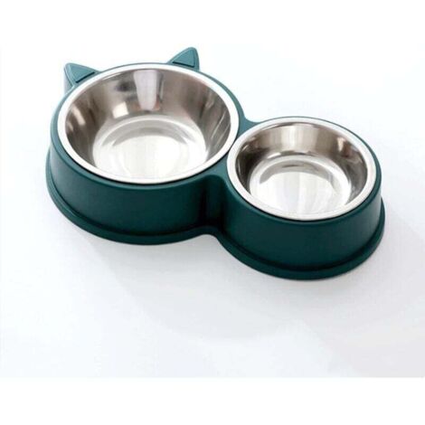 Gamelle pour Chat, Gamelles Doubles, Gamelle Chat en Acier Inoxydable Ensemble, Mangeoirs et Abreuvoirs pour Chat Chiots Hamsters Lapins Petits Animaux（Vert）