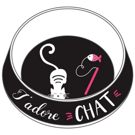 Gamelle pour Chat "J'adore" 19cm Noir & Blanc