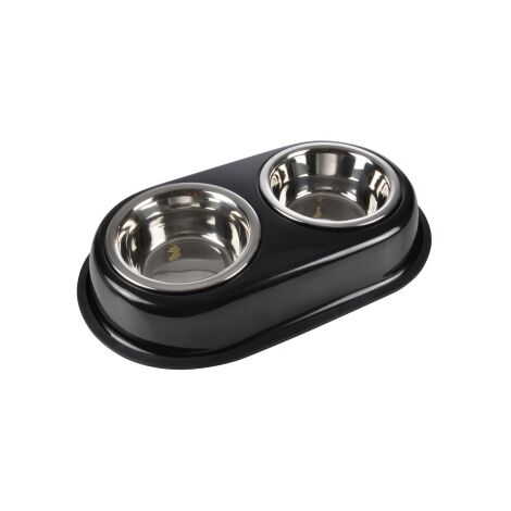 Gamelle pour chien double, acier inoxydable, Ø 14 cm, noir