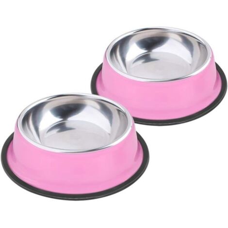 Gamelle pour chien en acier inoxydable rose en mélamine pour petits chats et chiens Gamelle antidérapante pour chien Lot de 2