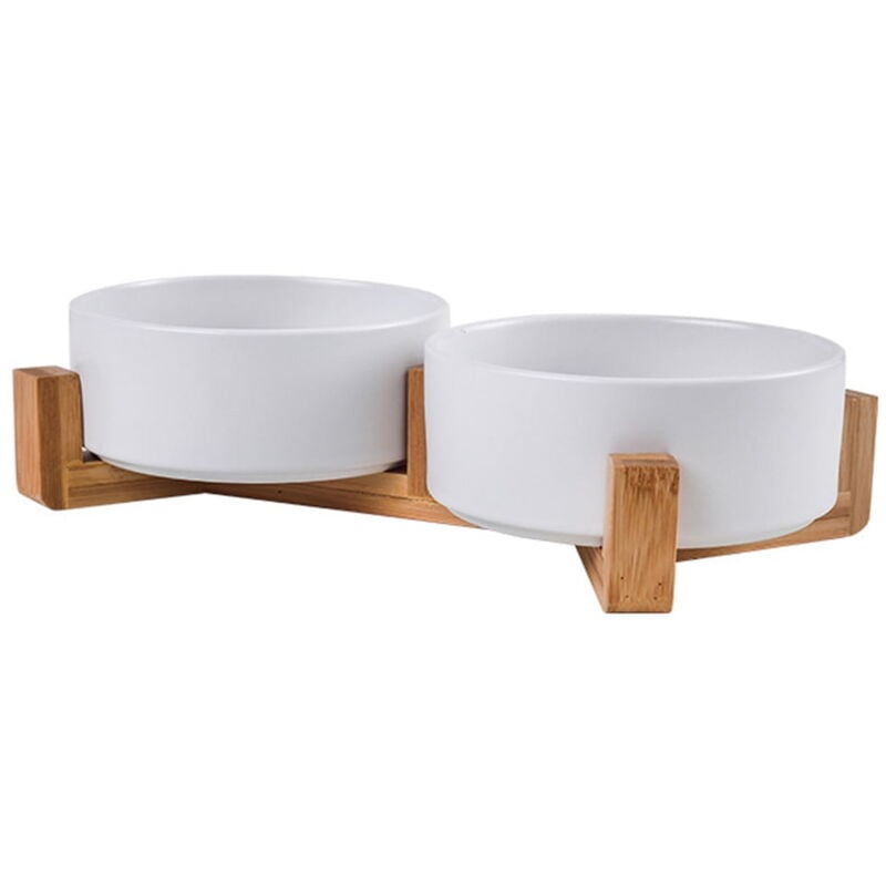 Feiyue - Gamelle pour chien en céramique et marbre avec support en bois, gamelles surélevées en céramique durable, grande gamelle lestée, gamelles en