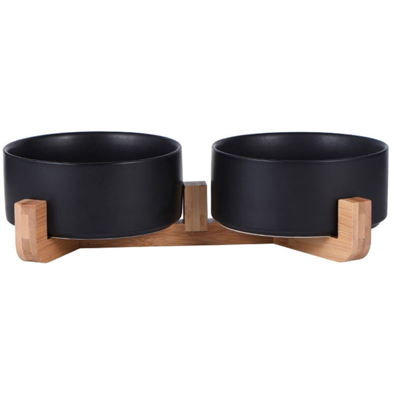Feiyue - Gamelle pour chien en céramique et marbre avec support en bois, gamelles surélevées en céramique durable, grande gamelle lestée, gamelles en
