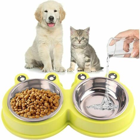 Gamelle Pour Chien Et Chat Antidérapante, Double Silicone Bols Alimentation,Bol De Nourriture,Postuler À Pour Petit Chien Et Chat Régime,Inoxydableréglable Animaux Double Bol (Vert)
