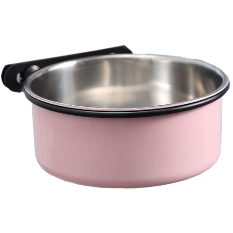 Gamelle pour chien et chat, gamelle en acier inoxydable à suspendre dans une cage ou un chenil – rose