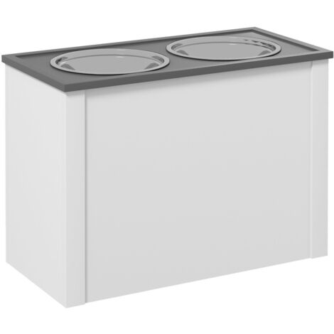 Gamelle pour chien, Support de rangement avec 2 bols inox 2L pour grands chiens, Mangeoire et abreuvoir, Blanc