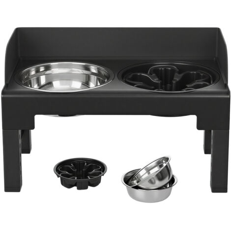 Gamelle pour Chien Surélevée, 3 Bols, Hauteur Réglable et Inclinable, Noir