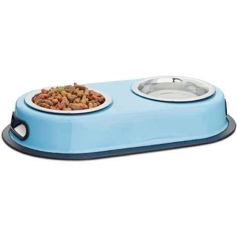 Gamelle Pour Double Pour Chien Et Chat Amovible Bleu Inox