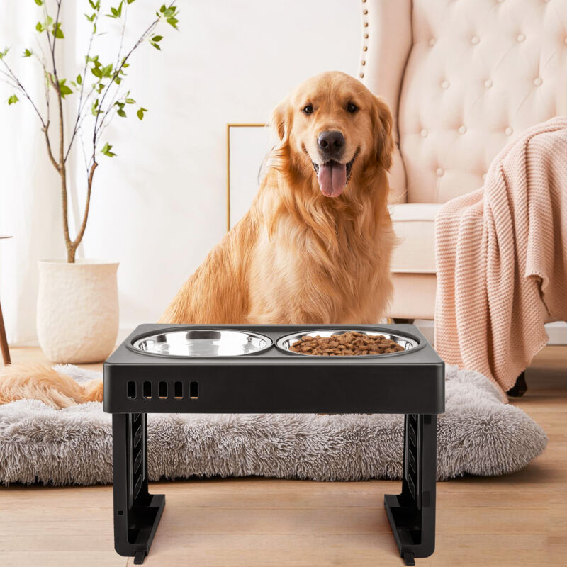 Skecten - Gamelle surélevé porte-gamelles hauteur réglable 8/19/28 cm 2 gamelles acier inox incluses noir