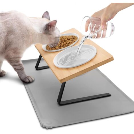 Gamelle Surélevée Chat/Chien Céramique - 350ml/Bol, Design Ergonomique avec Tapis Lavable Inclus