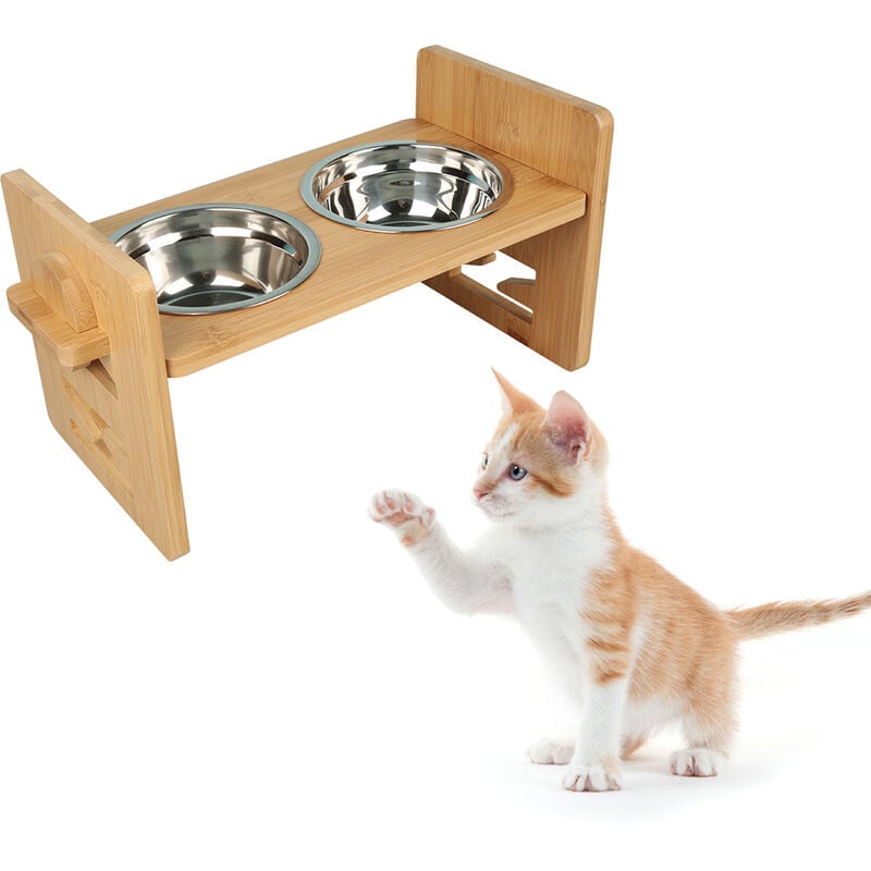 Gamelle Surélevée Chien Chat, Hauteur Réglable, avec 2 Acier Inoxydable Bols, la Taille: 3.5-12cm